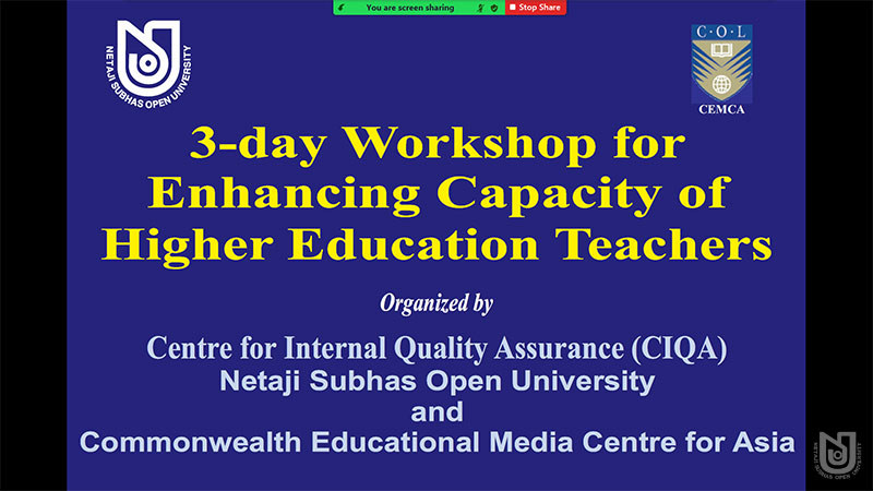 3-Day Workshop for Enhancing Capacity of Higher Education Teachers.
