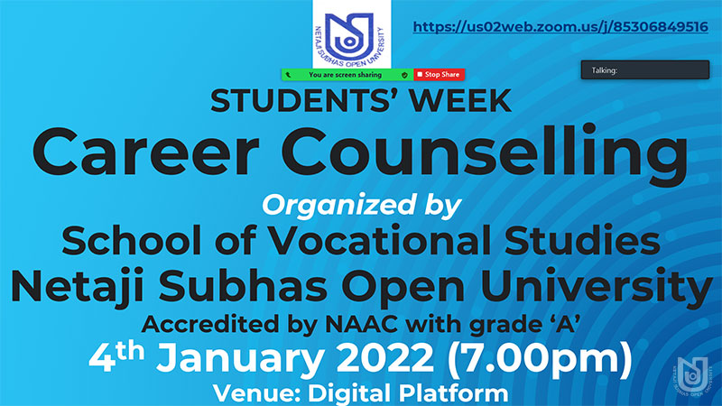 Students' Week: Virtual Career Counselling by SVS on 04.01.2022.