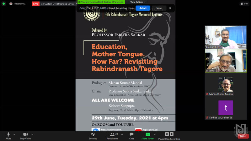 Sixth Rabindranath Tagore Memorial Lecture 2021 on 29.06.2021