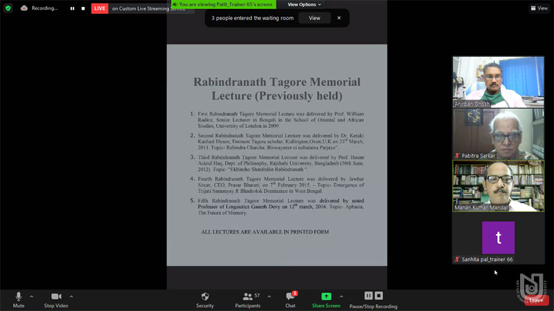 Sixth Rabindranath Tagore Memorial Lecture 2021 on 29.06.2021