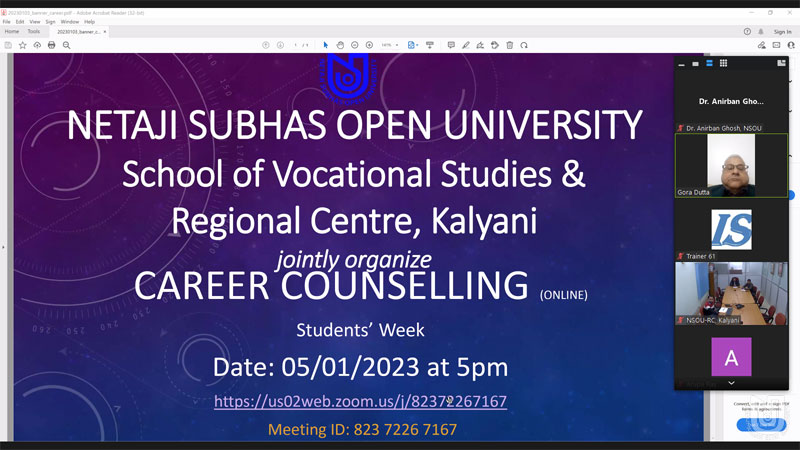 Career Counselling organized by School of Vocational Studies & Regional Centre, Kalyani on 05.01.2023