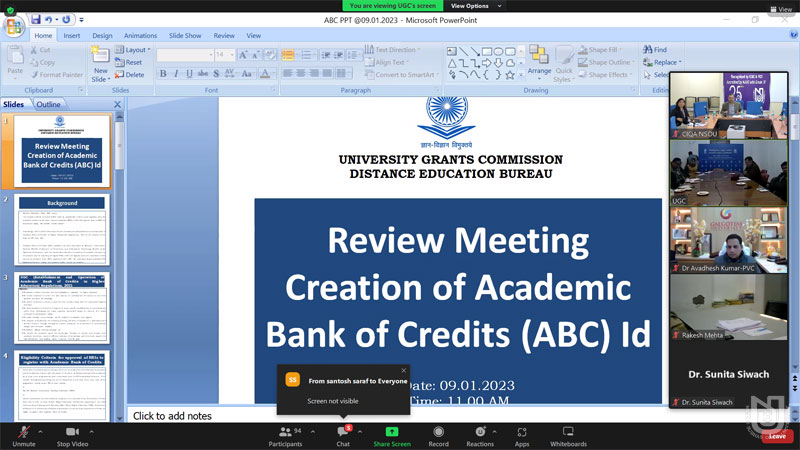 Review meeting for Creation of the Student Academic Bank of Credit (ABC) ID through DigiLocker portal for the ODLIs on 09.01.2023.