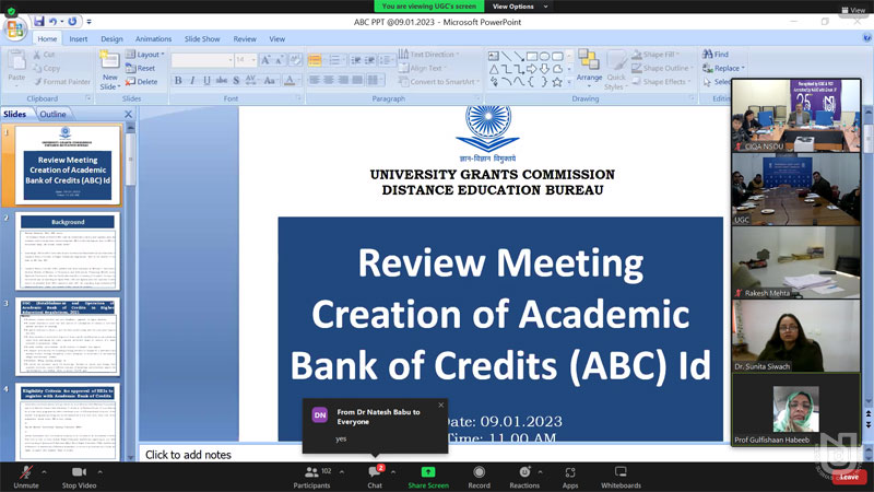 Review meeting for Creation of the Student Academic Bank of Credit (ABC) ID through DigiLocker portal for the ODLIs on 09.01.2023.
