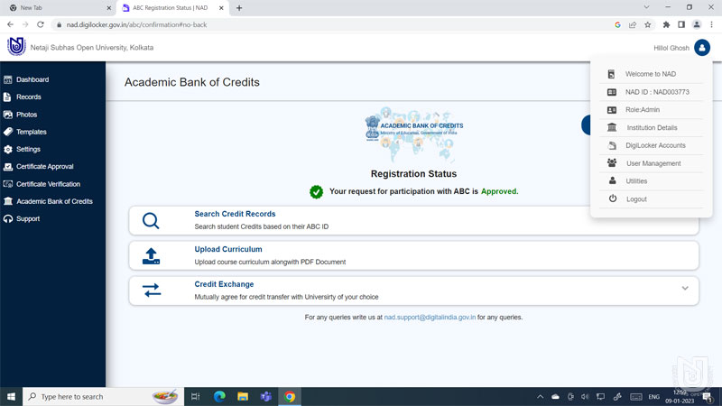 Review meeting for Creation of the Student Academic Bank of Credit (ABC) ID through DigiLocker portal for the ODLIs on 09.01.2023.