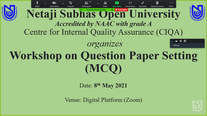 Workshop on Question Paper Setting (MCQ) held on 08/05/2021 organized by CIQA.