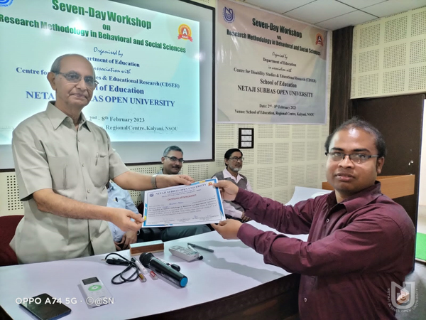 Valediction and closing of the 7 day Workshop on Research Methodology in Behavioral and Social Sciences, organized by Dept. of Education, at SoE Kalyani RC, on 08.02.2023.