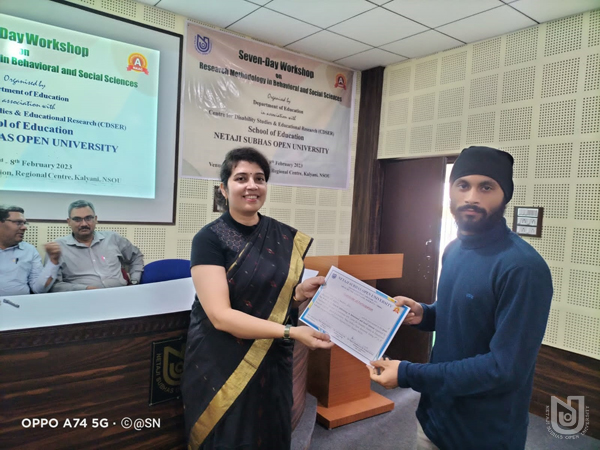 Valediction and closing of the 7 day Workshop on Research Methodology in Behavioral and Social Sciences, organized by Dept. of Education, at SoE Kalyani RC, on 08.02.2023.